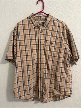 Carhartt 100% Cotton Men’s Short-Sleeve Plaid Button-Down Shirt - Tan & Black